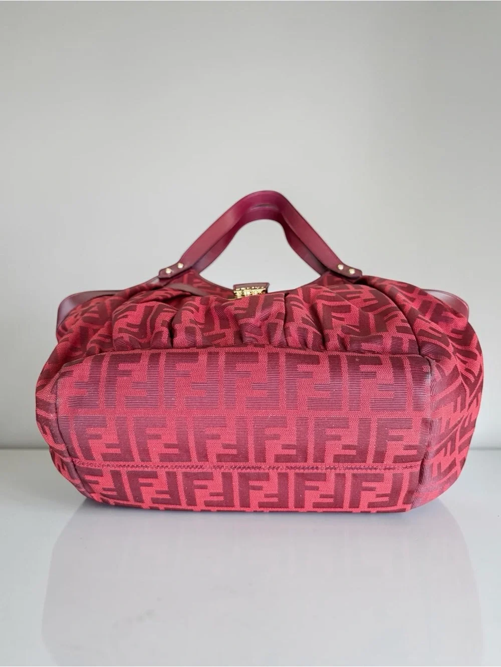 Fendi Red Zucca Canvas and Leather Borsa Chef Tote. - Picture 9 of 13